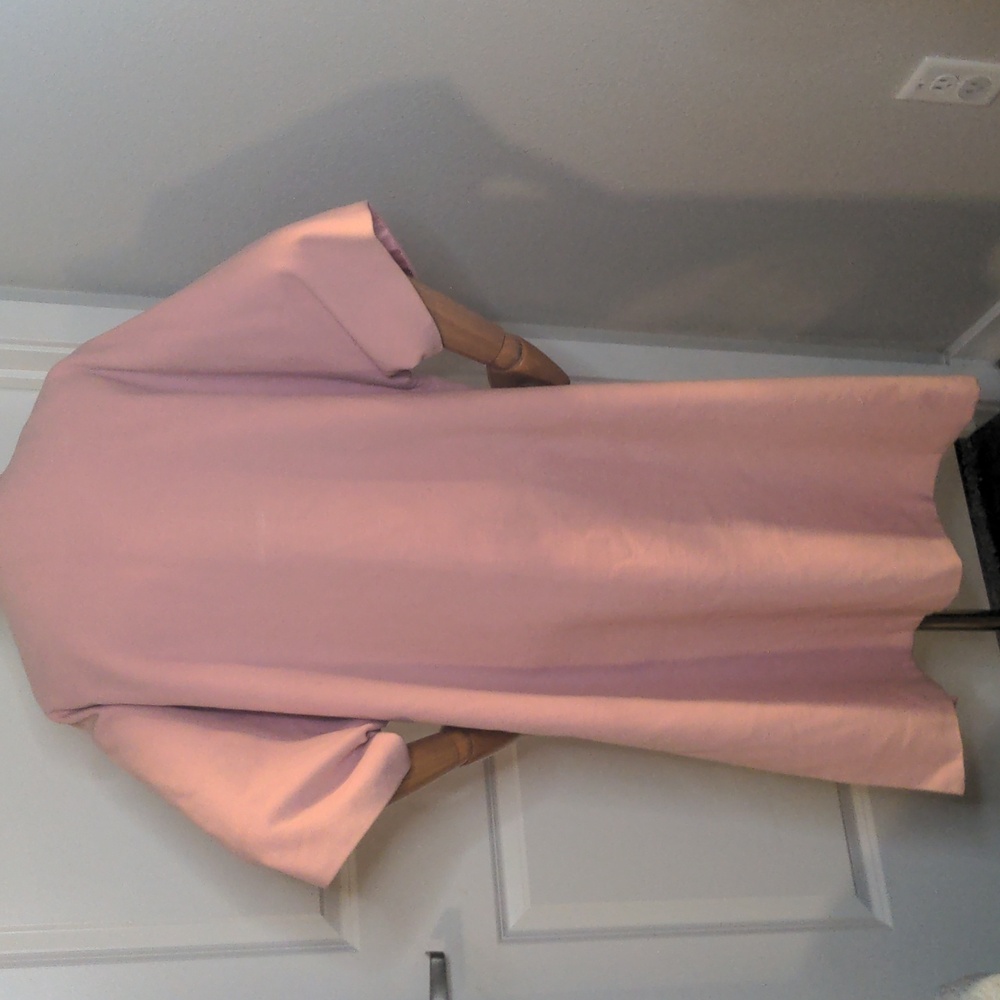 Vintage 60s Long Pink Duster Elegant Dress Jacket Velure Satin W/ Brooch SZ Lrg - Picture 6 of 10
